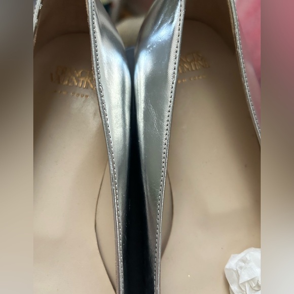 New Frances Valentine Shoes Silver Rhinestones Metallic Flats Leather Josephine - Picture 7 of 9